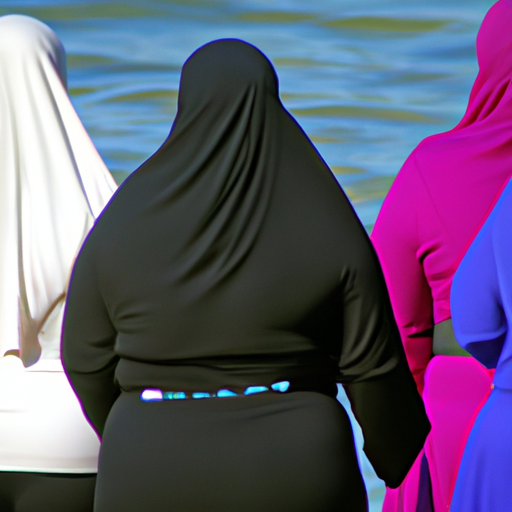 קבוצה מגוונת של נשים הלובשות בגדי ים צנועים, המייצגות רקע דתי וסוגי גוף שונים